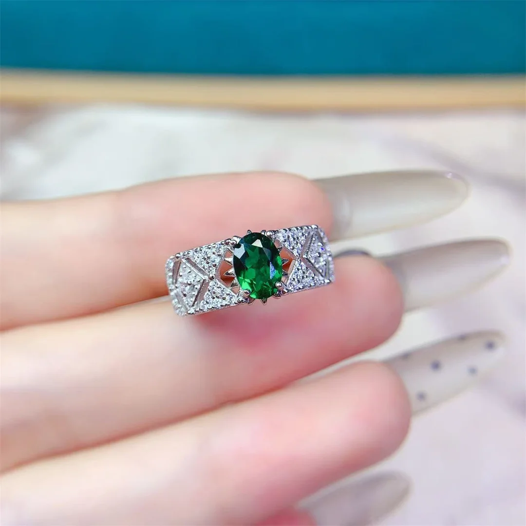Ethereal Natural Diopside Silver Ring Elegant Dainty Jewelry for Women Unique Eye Catching Design Exquisite Gift