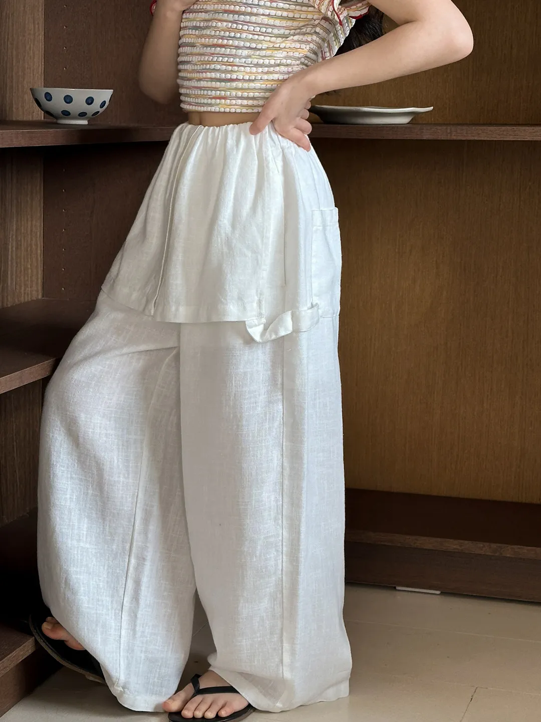 girls-summer-anti-mosquito-casual-loose-thin-long-pants-children's-wear-wide-leg-cotton-linen-mid-waist-elastic-waistband