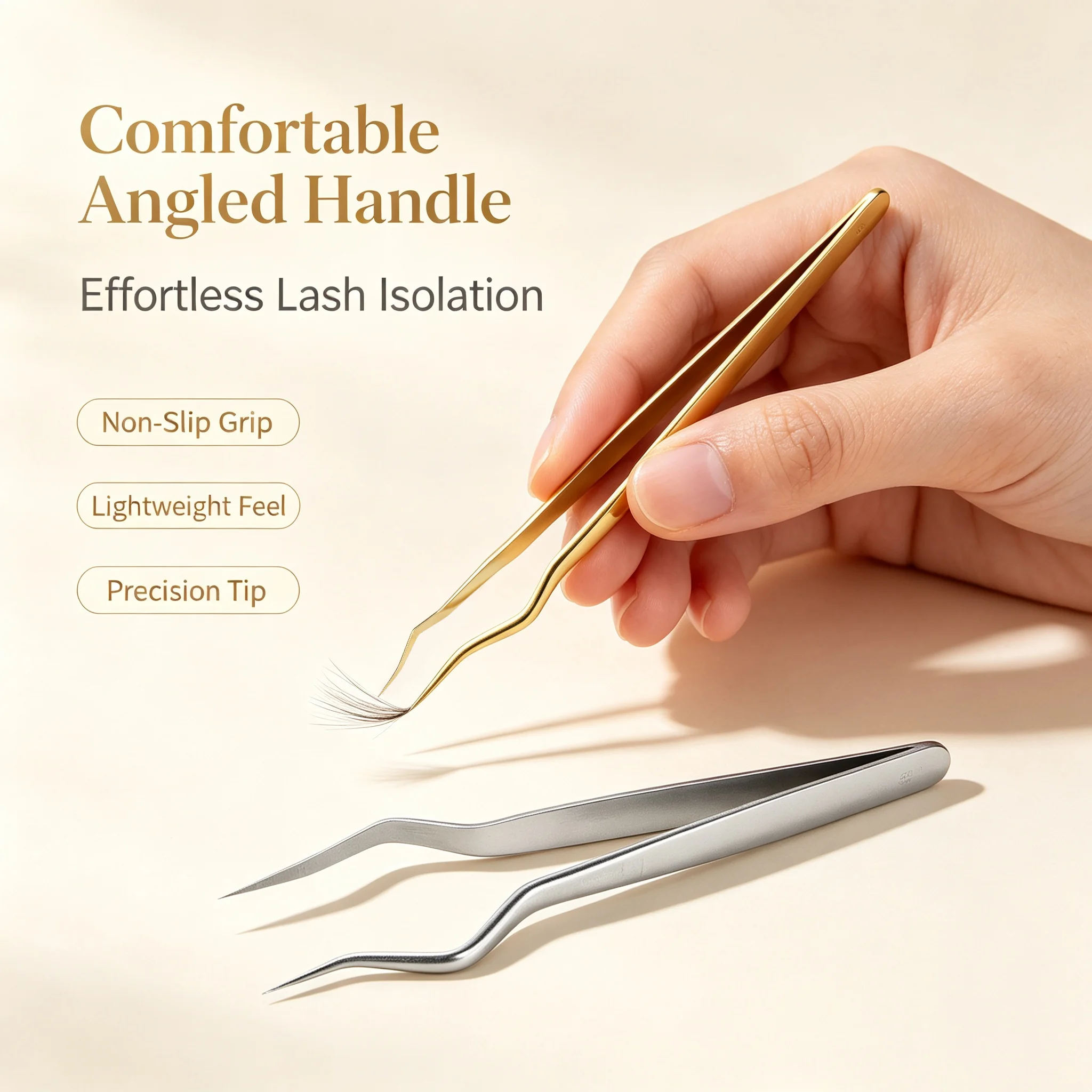 2Pcs Stainless Steel Eyelash Extension Tweezers Gold Silver V-Shape Ergonomic Isolation Tweezers Professional Grafting Lash Tool