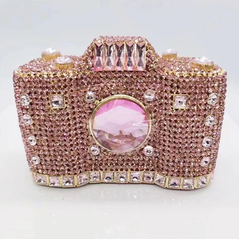 Pink/Gold 9 Colors Evening Clutche Diamond Women Purse Camera Crystal Wedding Party Purses Rhinestone Bridal Dinner Handbags