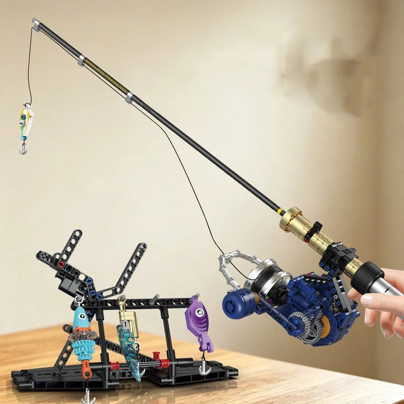 City Creative Bag Reel Fishing Rod Model Building Blocks Toys MOC Simulation Fishing Tools Assembly Bricks Educational Toys Gift