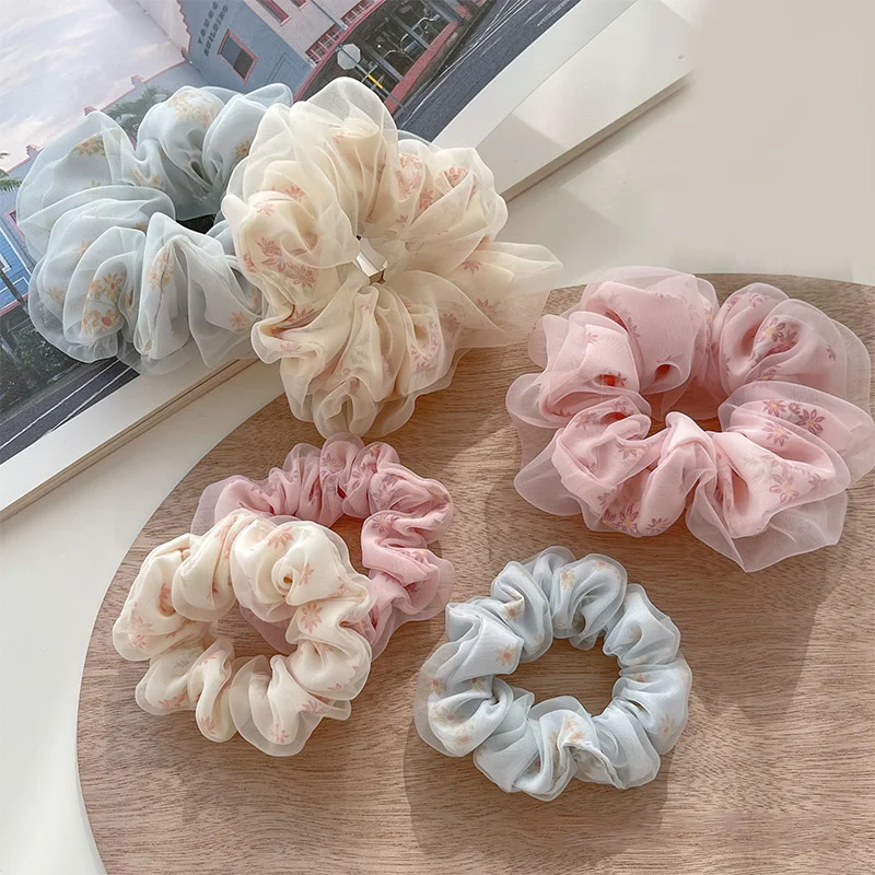 

Fashion Flower Print Double Hair Accessories Elastic Hair Rubber Bands Floral Hair Scrunchies Hair Rope DIY Headwear Hair Tie