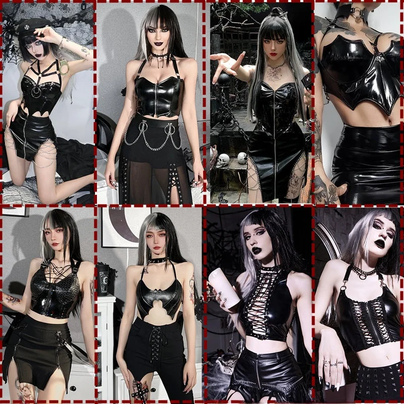 

Женский кожаный топ-жилет в стиле стрит-панк, сексуальный, с открытым животом, укороченный, для ношения как нижнее или верхнее белье, для модных девушек