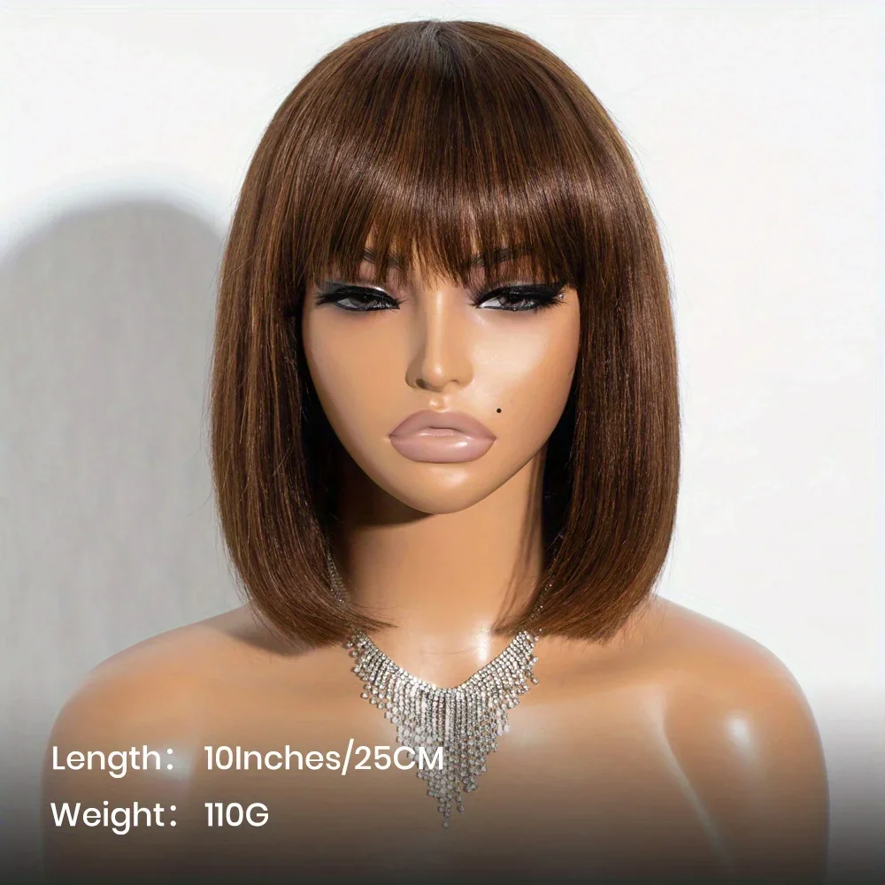 هدية عيد الميلاد العظام مستقيم قصير بوب شعر الإنسان بوب براون اللون باروكة من شعر طبيعي مع الانفجارات آلة كاملة صنع شعر مستعار ارتداء للذهاب شعر مستعار