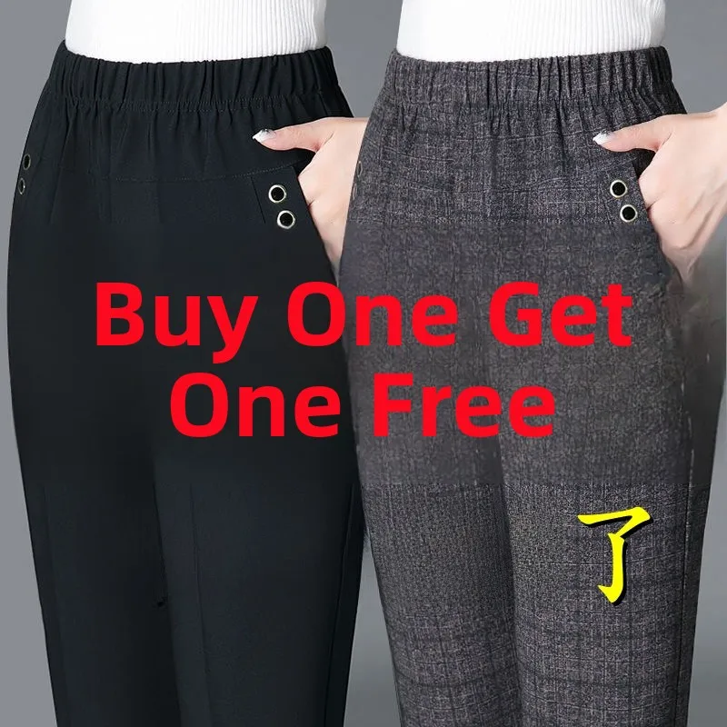 Thickened Straight Leg Elastic Waist Casual Pants for Middle-Aged And Elderly Women High Waist Long Pants All-Match Style