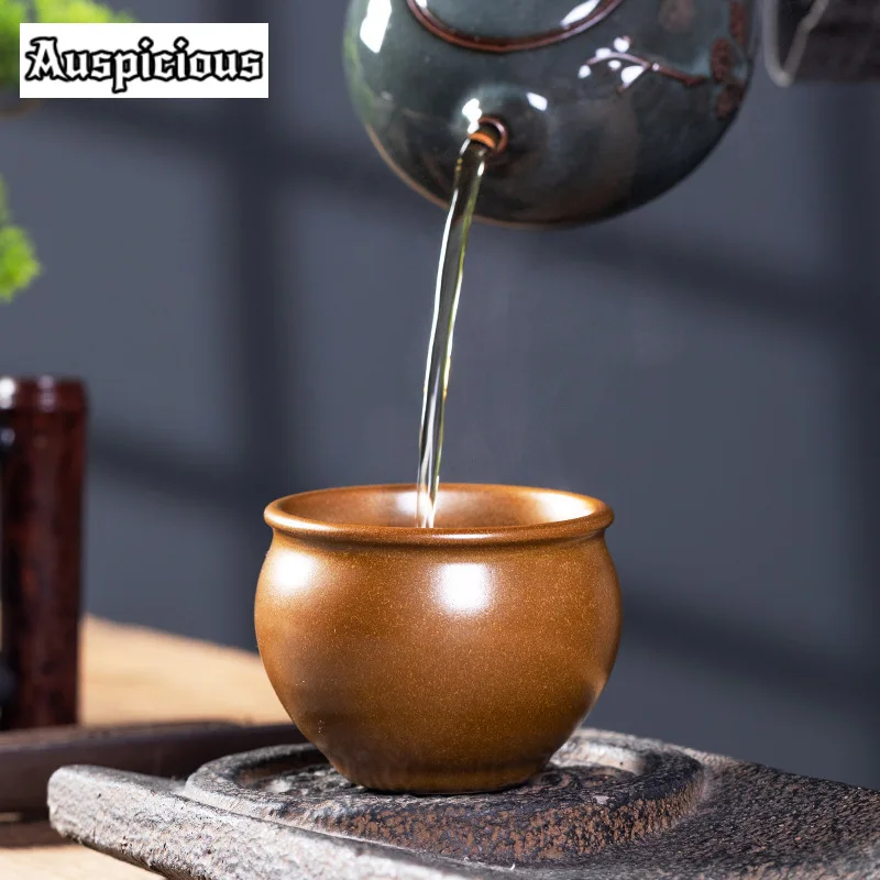 

90ml Handmade Tea-dust Glaze Ceramic Teacup Longquan Celadon Water Tank Cup Personal Master Tea Bowl Chazhan Kung Fu Teaset Gift