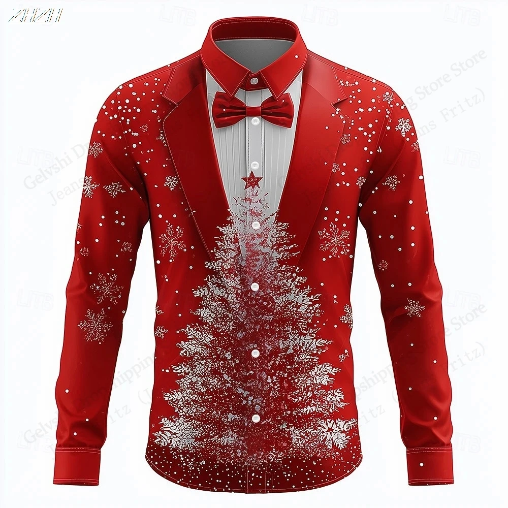 Christmas Tree 3d Print Long Sleeve Shirt Men Women Fashion Snowflake Christmas Fake Suit Printed Blouse Men Clothes Santa Claus