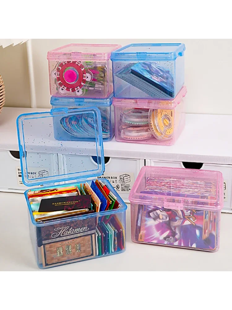 New Transparent Plastic Storage Box Photocards Small Card Storage Box Desk Organizer Box Classification Box Stationery
