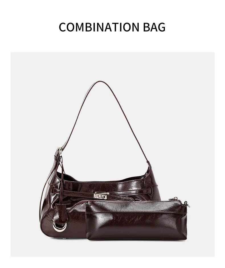 Aidrani Damen-Schultertasche aus echtem Rindsleder mit Anhänger, geräumige Crossbody-Reisetasche im Hobo-Stil – Detail 5