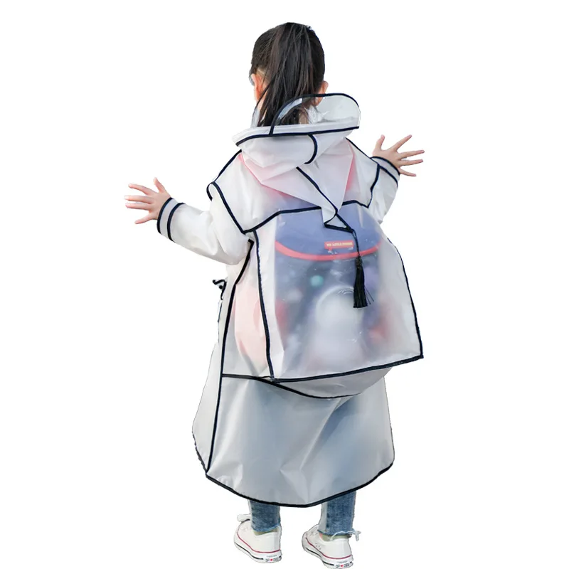 Fashion Children Transparent Eva Plastic Girls Boys Raincoat Travel Waterproof Rainwear Kids Can Hold Backpack Rain Coat