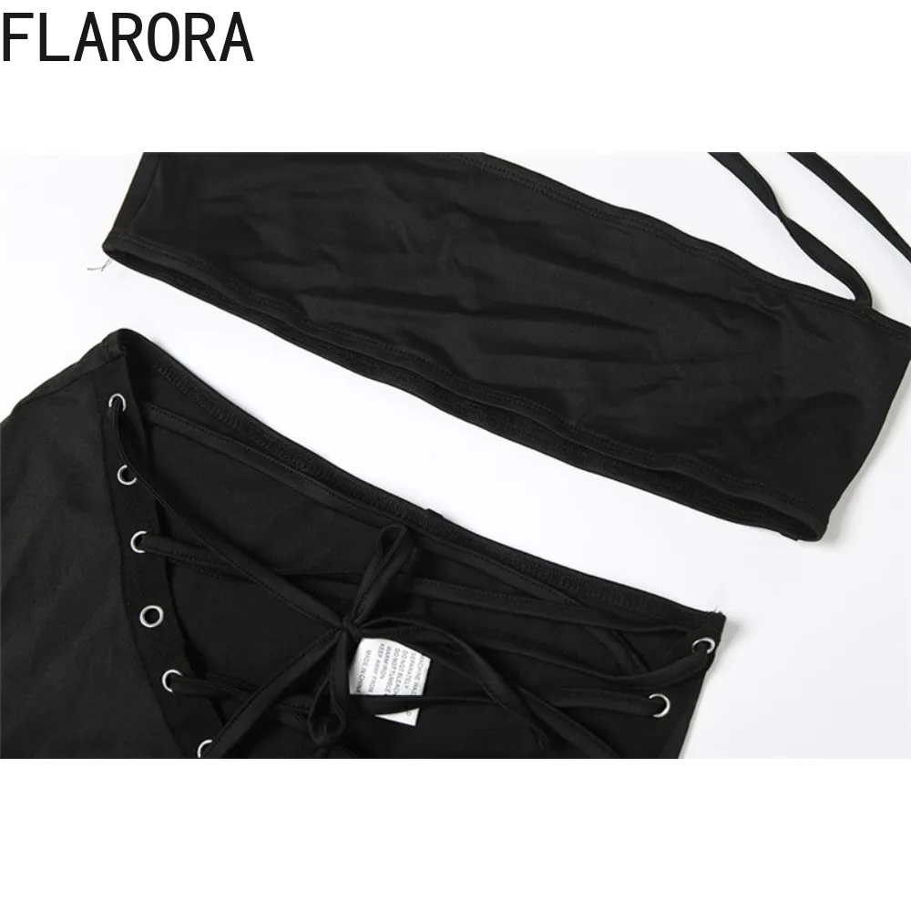 FLARORA موضة ضمادة 2 قطعة مجموعات امرأة الرسن عارية الذراعين قطع علوية بدون أكمام و الجوف خارج Shiring السراويل وتتسابق Y2k الشارع الشهير