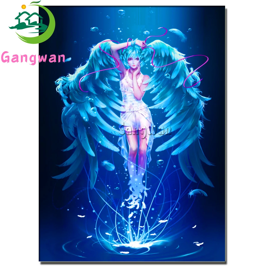

Full round diamond embroidery blue wings girl diamond painting 5D square 3d gift cartoon anime picture rhinestones decoration