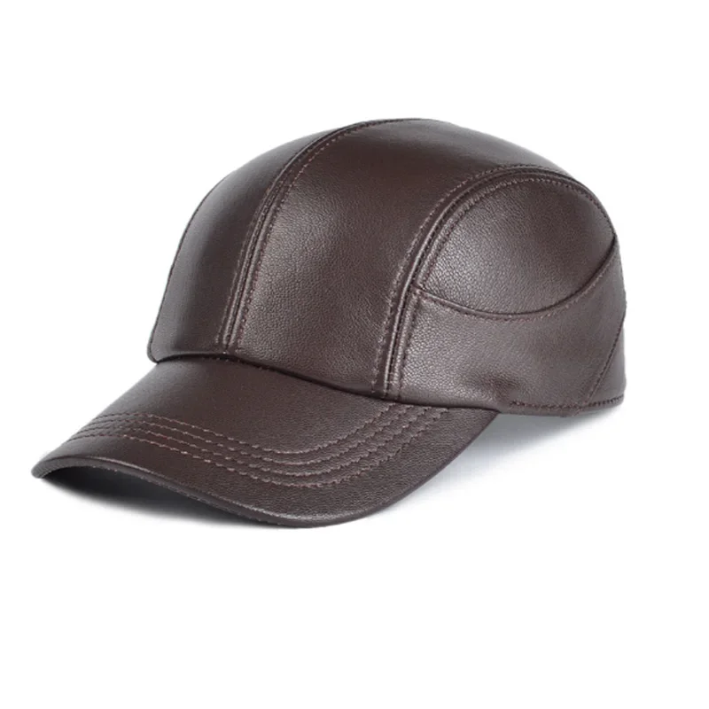 2024 Spring Men Brown/Black Color Real Leather Baseball Caps Men Ladies Youth Duck Tongue Wamr Hats Hip Pop Bonnet Femme