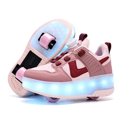 Sneakers Led Light Shoes bambini bambini ragazzi ragazze ricarica USB incandescente ruote sportive Outdoor Parkour Roller Skate Shoes