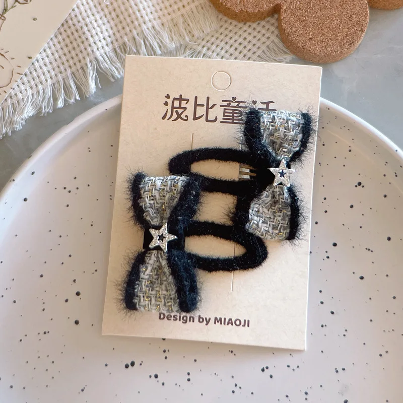 

Autumn Black Theme Hair Clips Plaid Bow Panda Barrette Pair Kids Non Slip Hair Accessories for Girls