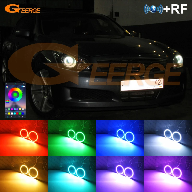 For INFINITI G35 G37 Nissan Skyline 250GT 350GT 370GT V36 BT App Ultra Bright Multi-Color RGB LED Angel Eyes Kit Halo Rings