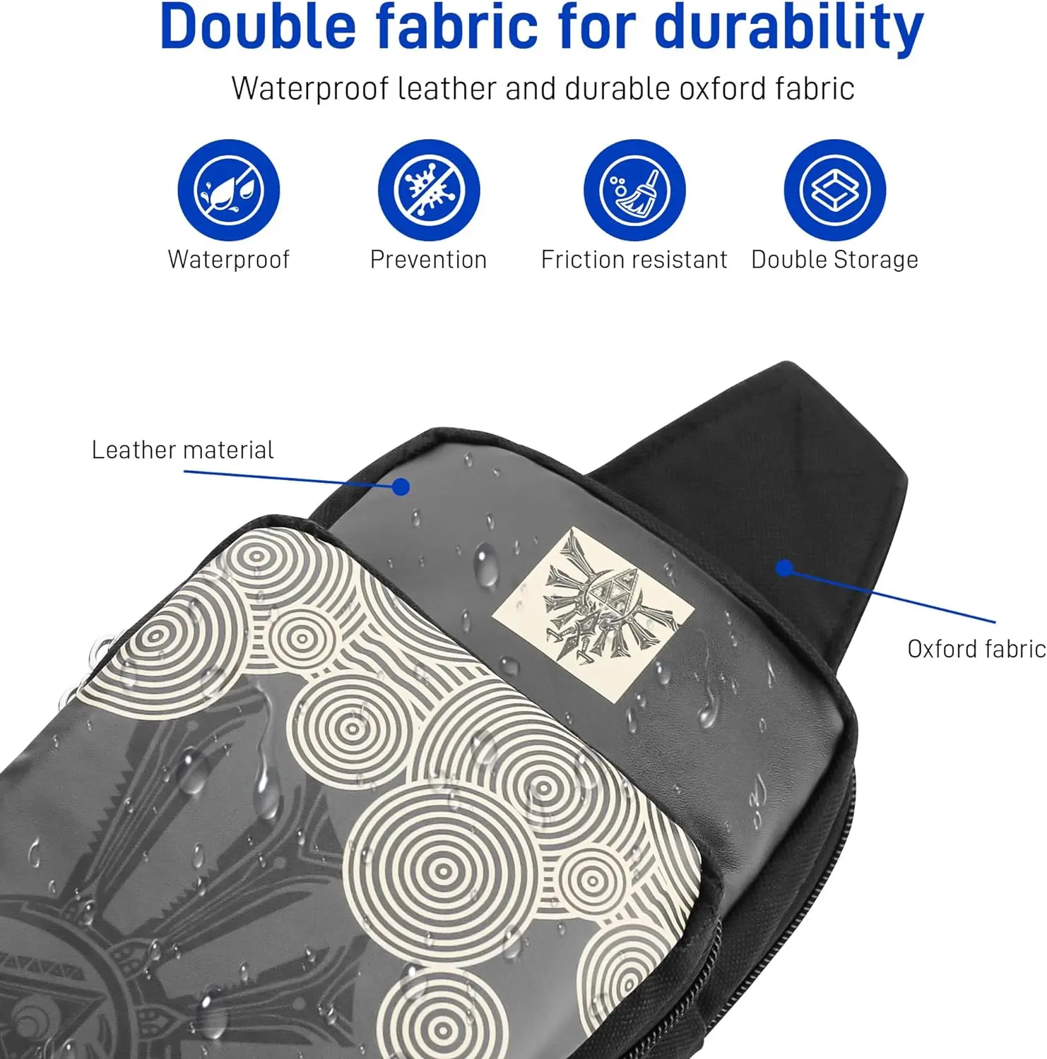 Torba podróżna na Nintendo Switch/Lite/OLED, przenośny plecak typu sling crossbody na konsolę Zelda Black Pockets — zdjęcie produktu 2