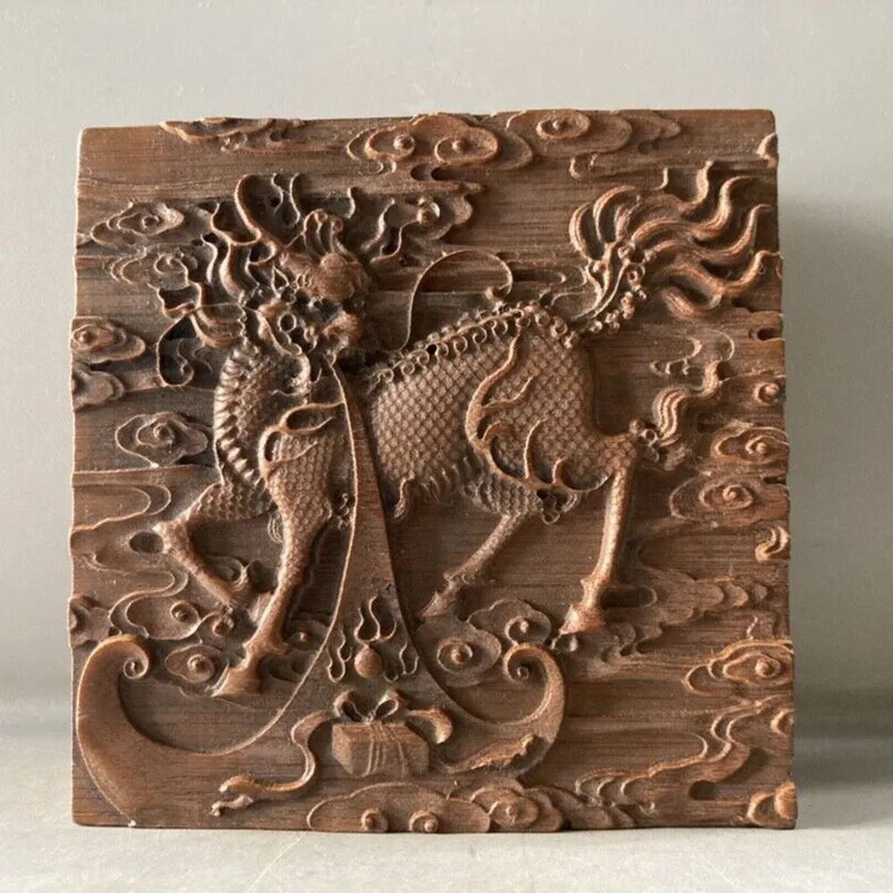 Vintage Chinese Old Bamboo Hand-Carved Exquisite Kylin Statue Box Jewelry Box