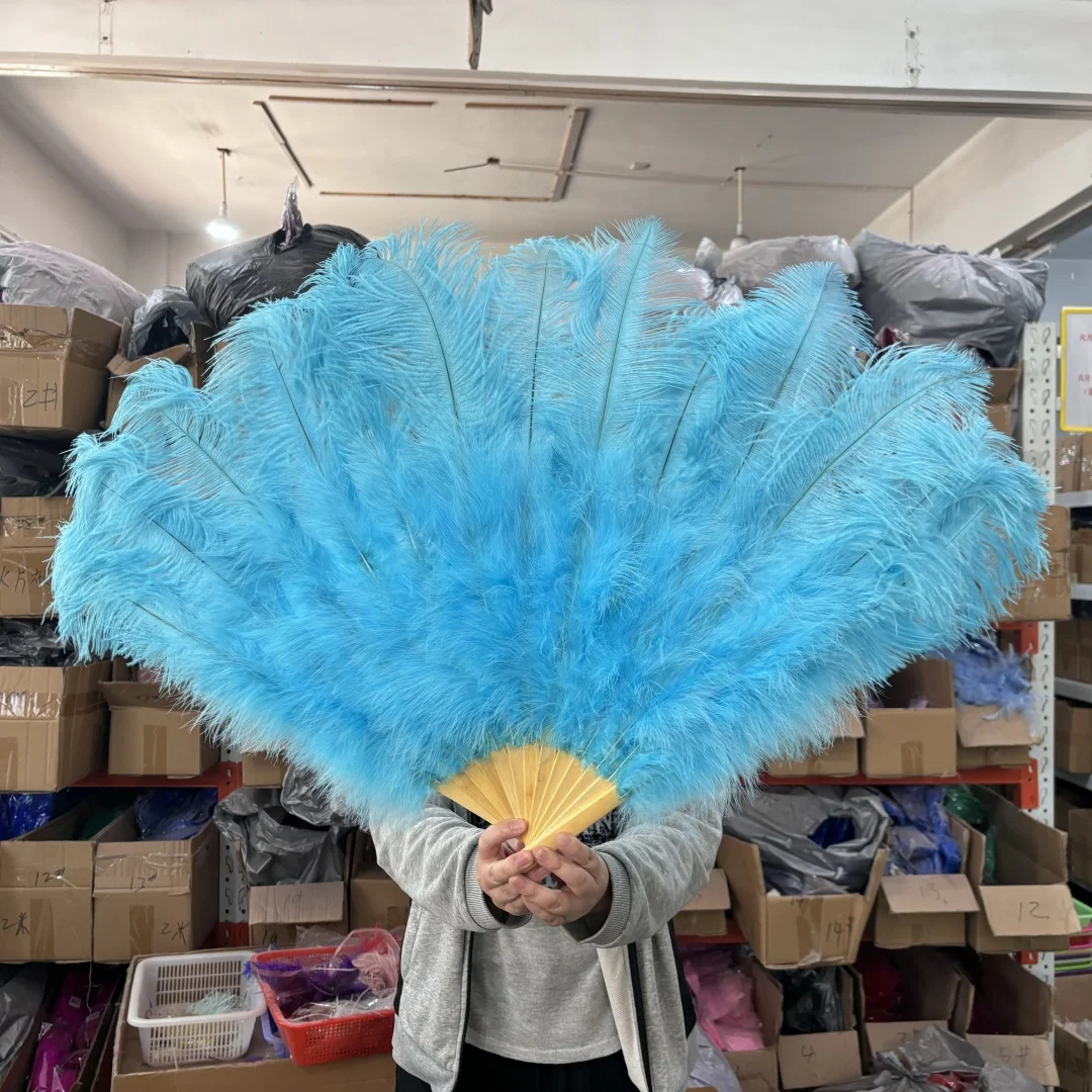 Fluffy Beautiful Ostrich Feather Fan Foldable Fans Party Wedding Stage Show Props Dance Handheld Colorful Plumes Fan 13Bones