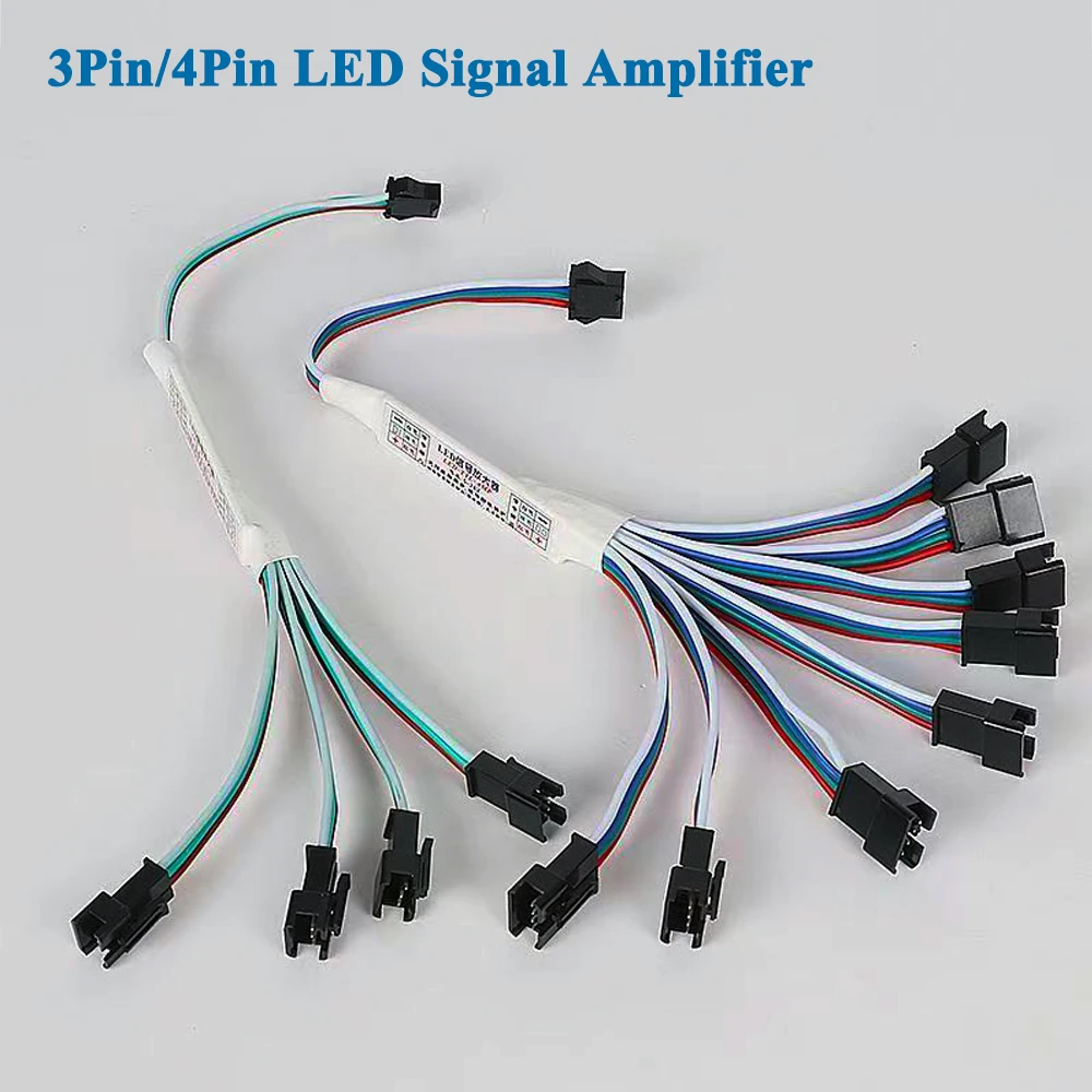 Mini LED Signal Amplifier 1-to-2/4/8 TTL Repeater Module for WS2812B/SK6812 RGBIC Strip 3Pin/4Pin Addressable Pixel Lights 5-24V