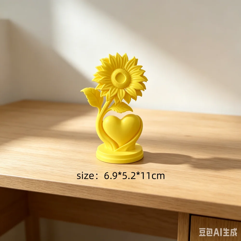 Bright Yellow Sunflower Heart Figurine 3D Printed Minimalist Sculpture Warm Home Bookshelf Tabletop Romantic Desktop Decor