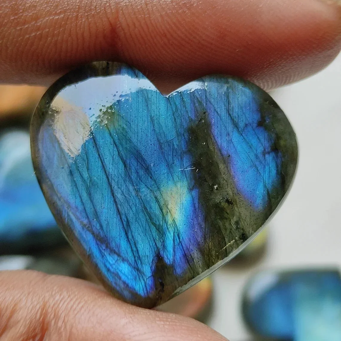 2-Piece Natural Labradorite Heart Cabochons, Smooth Polished Flat Back Gemstones for Jewelry Making, Wire Wrapping & Crystal Pen