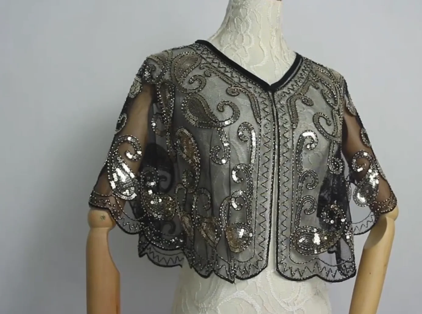

Винтажная женская шаль с блестками 1920-х годов, пончо, элегантная женская блестящая вечерняя накидка с блестками для невесты, свадебная накидка, болеро, накидка на хлопушка