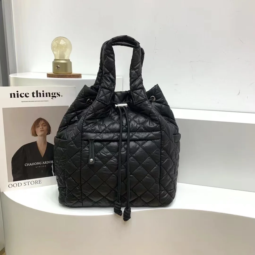 

High-End Nylon Dstring Bapa Waterproof Large Capaci oulder Tote Bag Faionable Diamond Pattern Casual Handbag