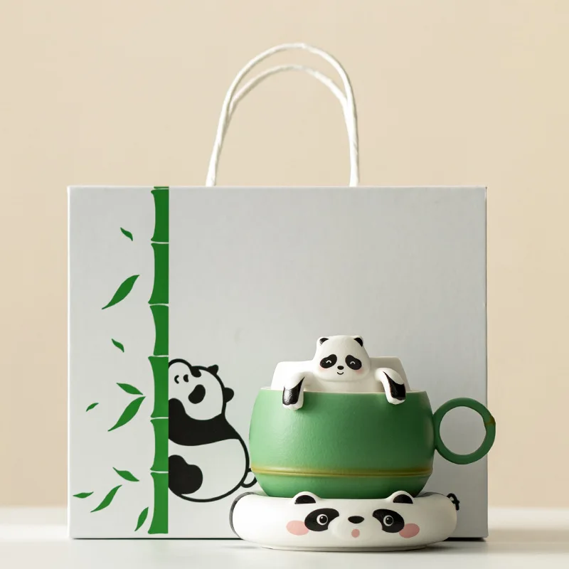 Party Bear Tea Coffee Cup Cute Ceramic Office Cup Water Cup Mugs Filter Teacups With Coasters Gift Box Set