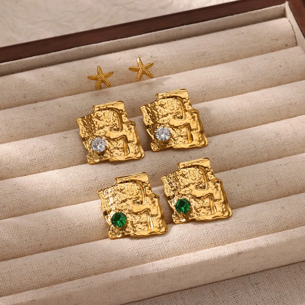 

Stainless Steel Vintage Texture Zircon Earrings For Women Creative Design Earrings Ear exaggerate Jellery Christmas Jewelry Gift