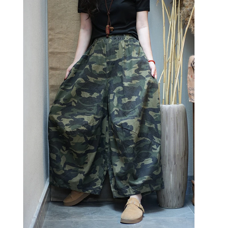 

26 Новинка: Летние женские брюки-галифе из хлопка с камуфляжным принтом, хорошего качества, свободного кроя, на резинке, длиной до щиколотки, X125