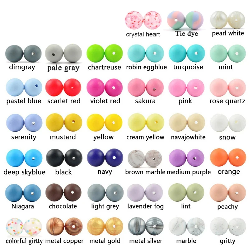 LOFCA 12mm 100pcs Silicone Beads Round Teether Baby Nursing Necklace Pacifier Clip Oral Care BPA Free Food Grade Colorful