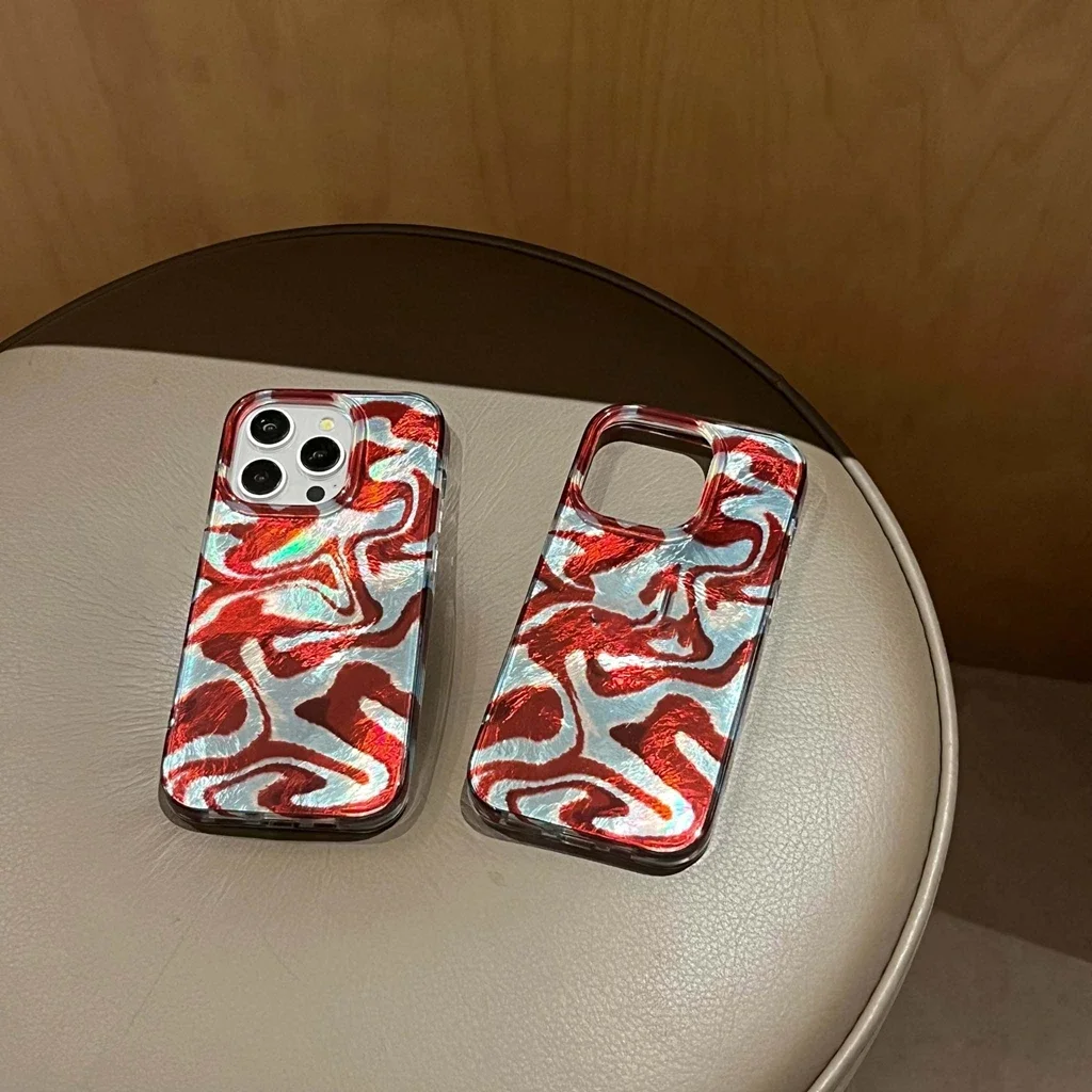 Illusory Color Blue Brown Red Color Collision Water Ripple Phone Cover Case for iPhone 16 15 14 13 12 Pro Max