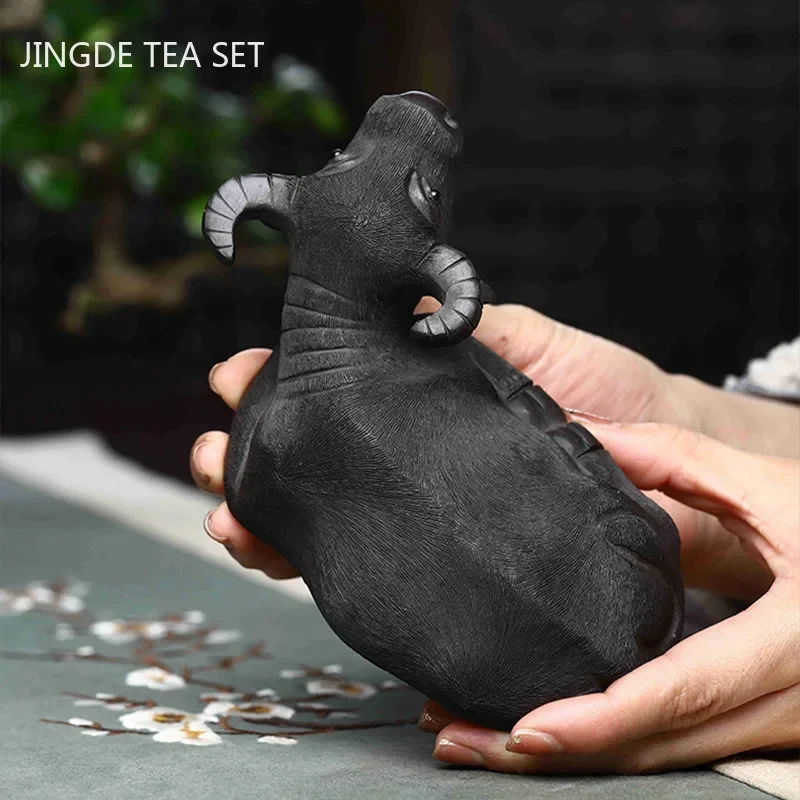 Boutique Yixing Purple Clay Tea Pet Pure Handmade Buffalo Sculpture Decoration Tea Tray Decor Accessories Home Tea Set Ornaments