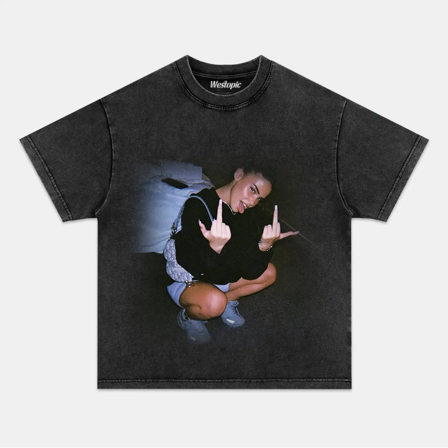 

European American Trendy Star LEAH HALTON Retro Washed Tee Mens Womens T-shirt Streetwear Casual Oversized Loose Men's Clothing