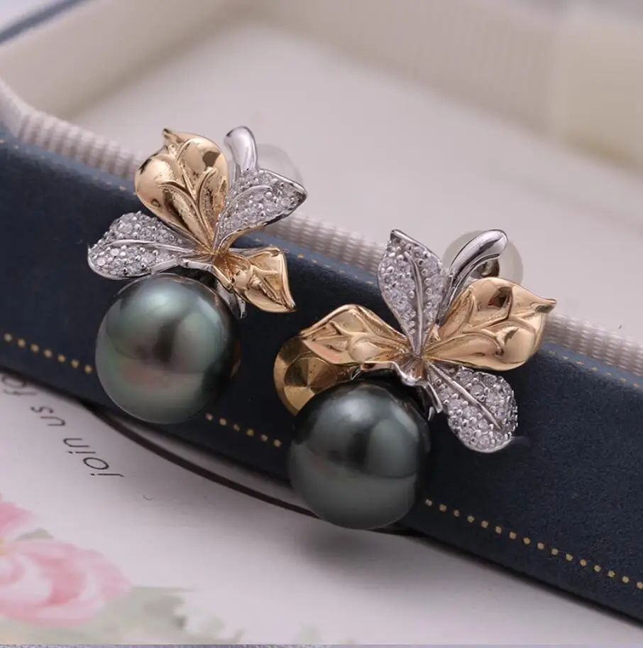 

Stunning Pair of 9-10mm 10-11mm natural south sea black green round pearl earring 925s