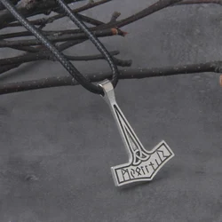dropshiping Viking Jewelry antique silver color rune thor hammer pendant necklace with cotton necklace chain