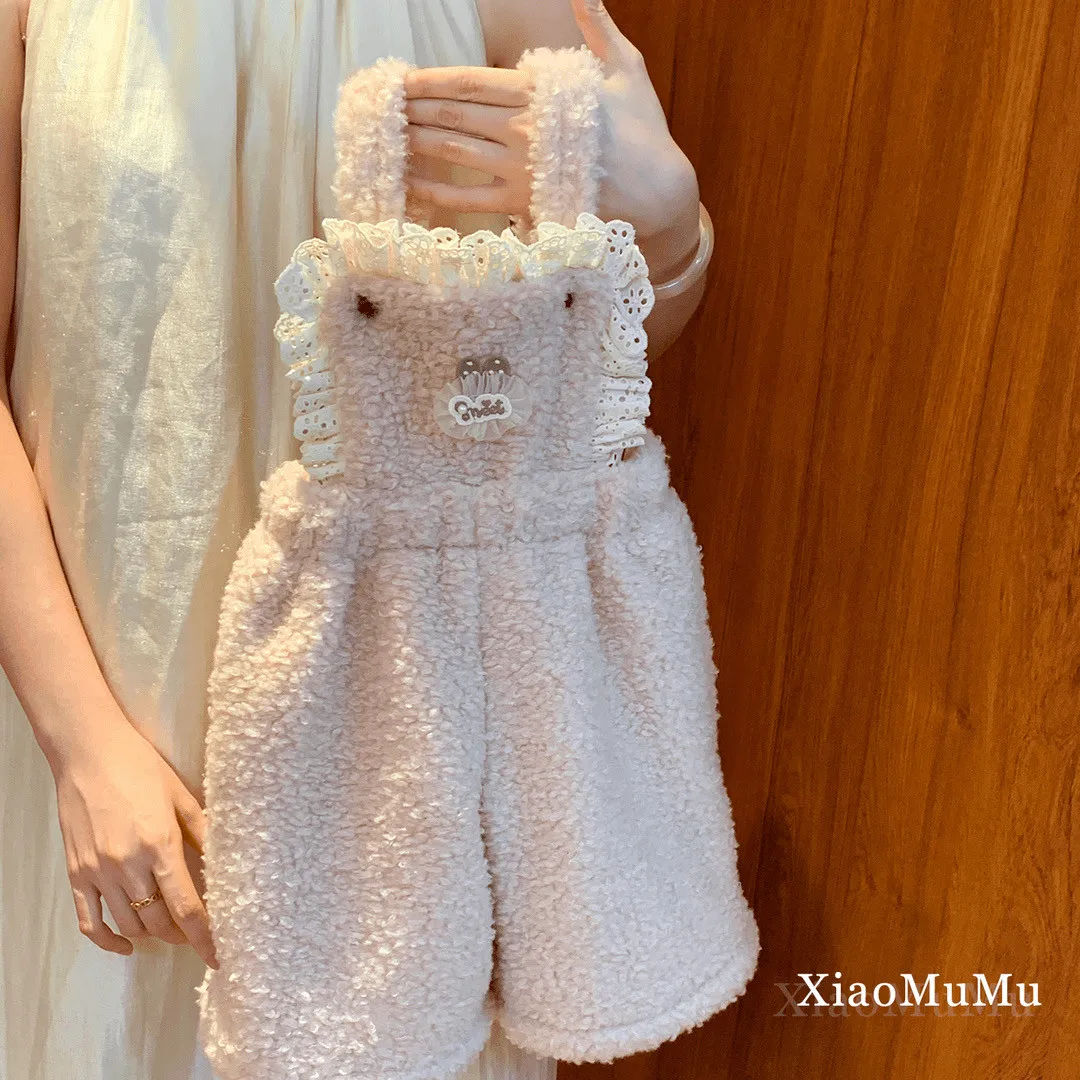 Girls' Autumn/Winter Set New Children's Velvet Bottom Shirt+Hairy Strap Pants Two Piece Set