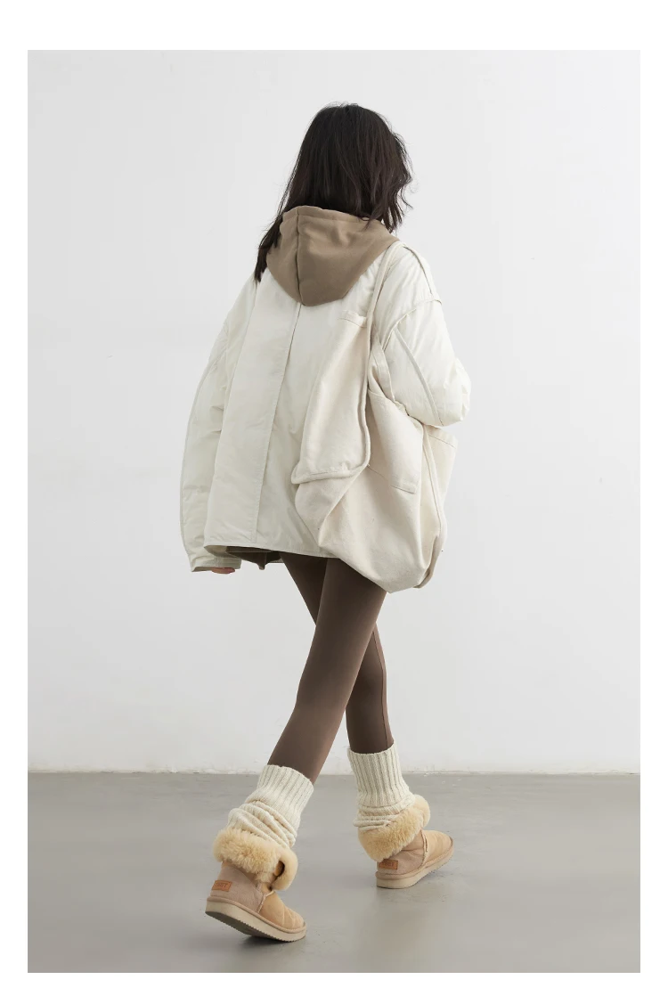 CHIC VEN Women Down Coats Simple Loose Texture Round Neck Down Jacket 90 White Duck Down Jacket Autumn Winter 2025