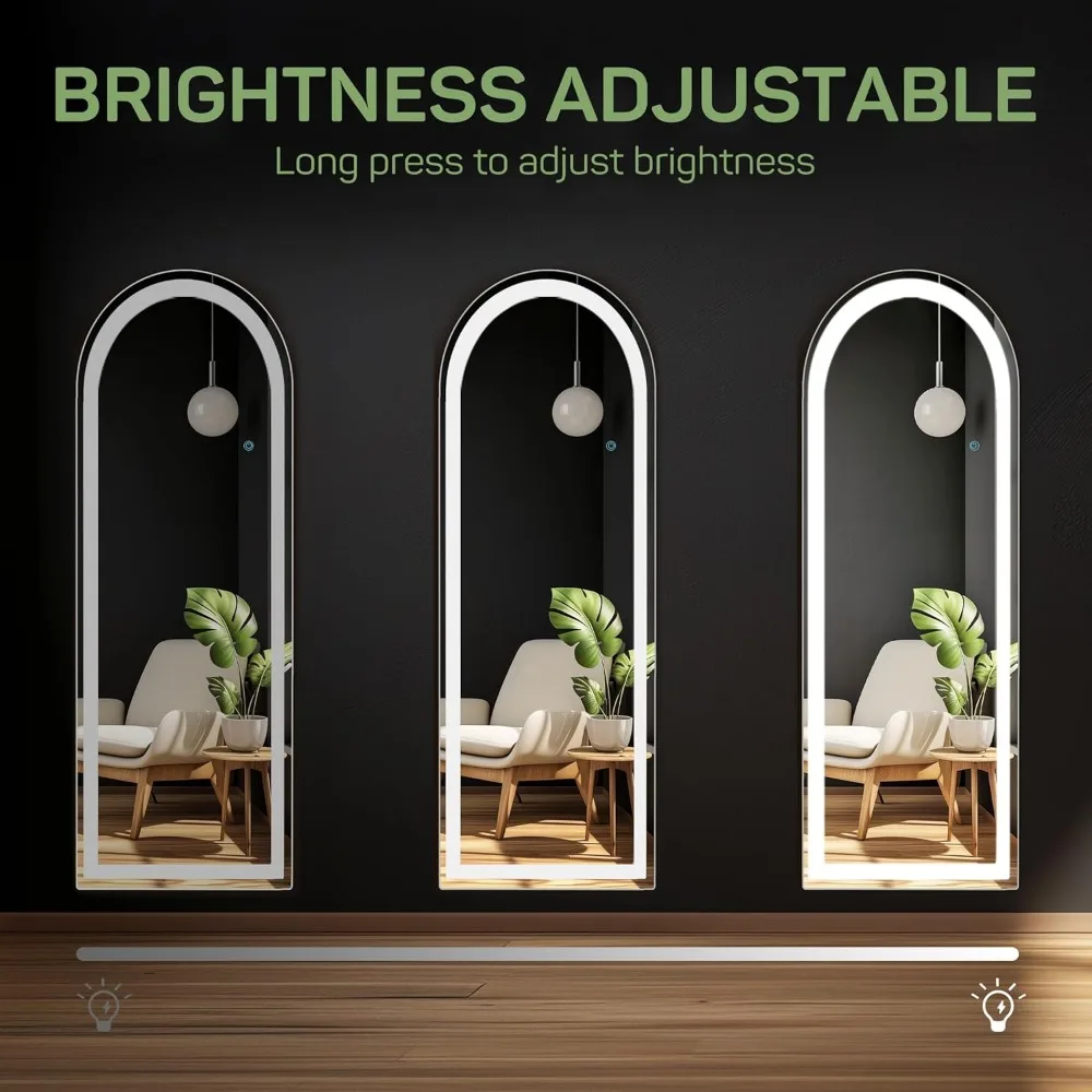 LED-beleuchteter gewölbter Ganzkörperspiegel, 20 x 63 Zoll großer Hochspiegel zur Boden- oder Wandmontage mit vielseitigen Optionen