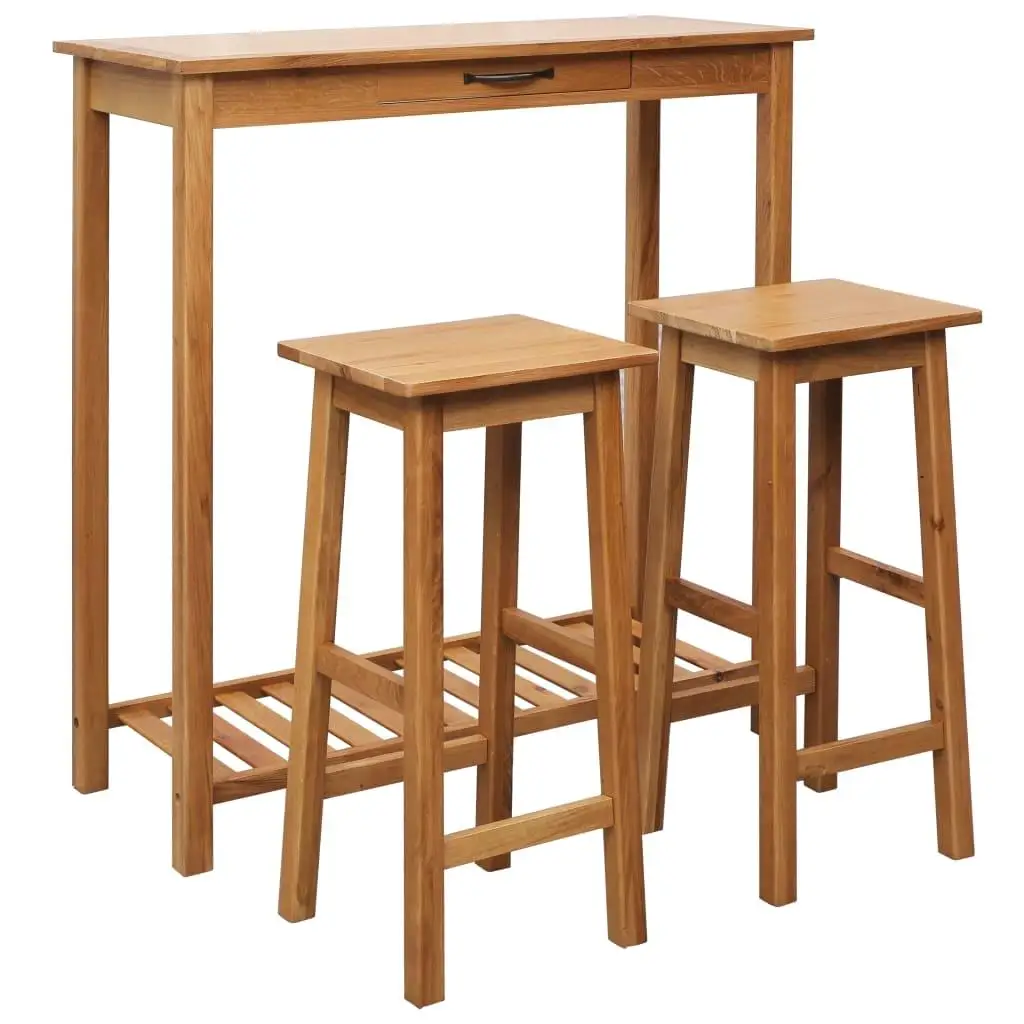 Solid Oak Wood 3-Piece Bar Set | Durable & Stylish Home Bar Essentials