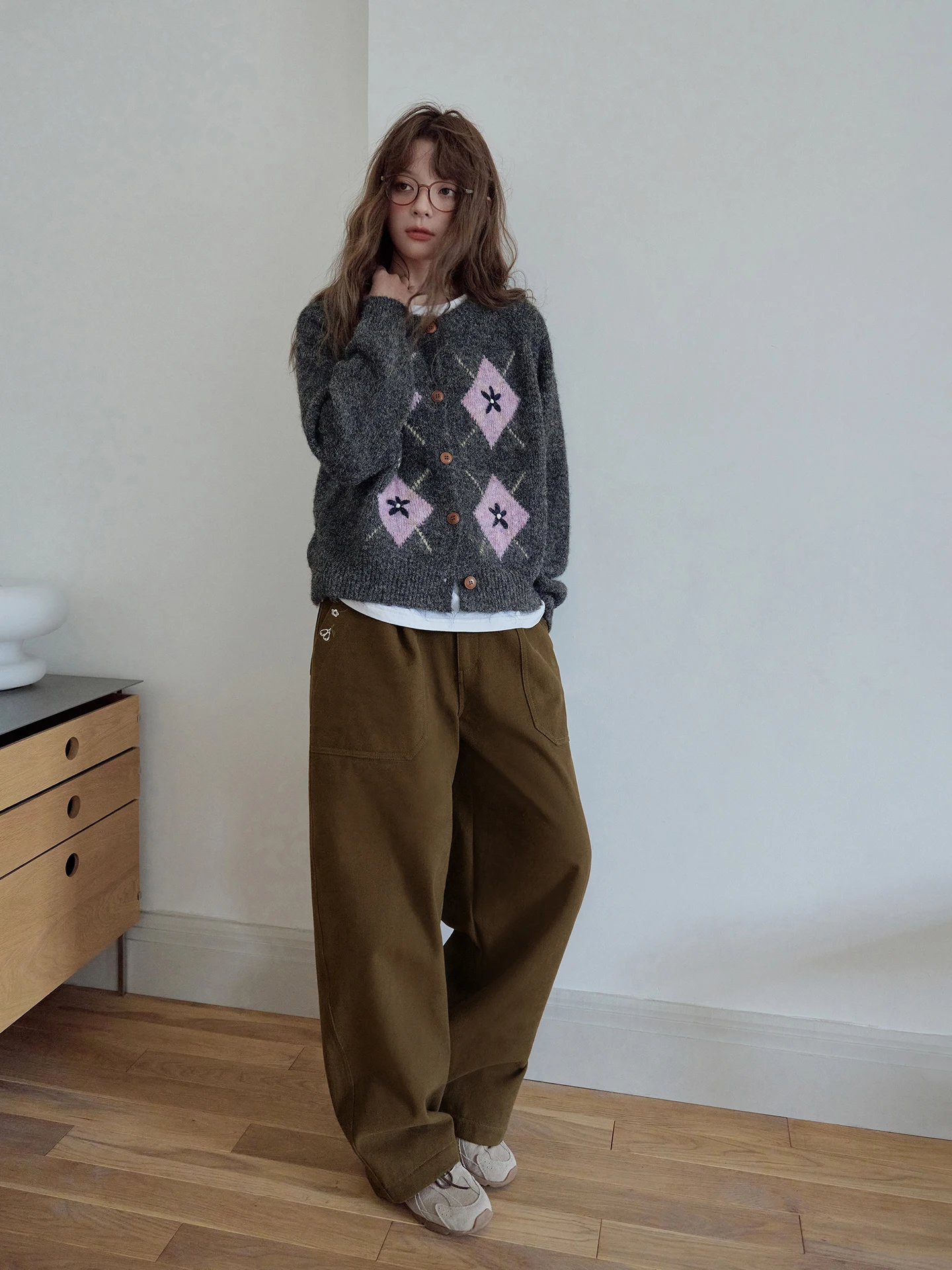 

Женские зимние повседневные брюки Mlife с художественной вышивкой, кофейного цвета, широкие, с высокой талией, свободного кроя