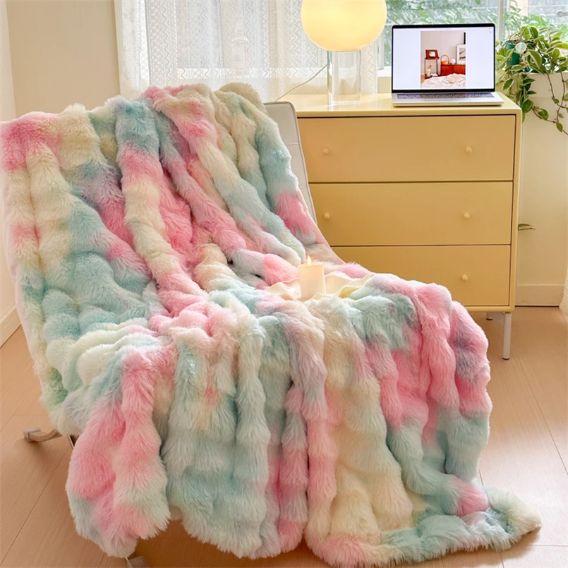 Imitation Rabbit Hair Light Luxury Solid Color Fleece Blanket Thickened Warm Nordic Nap Casual Blanket Soft Shawl Blanket