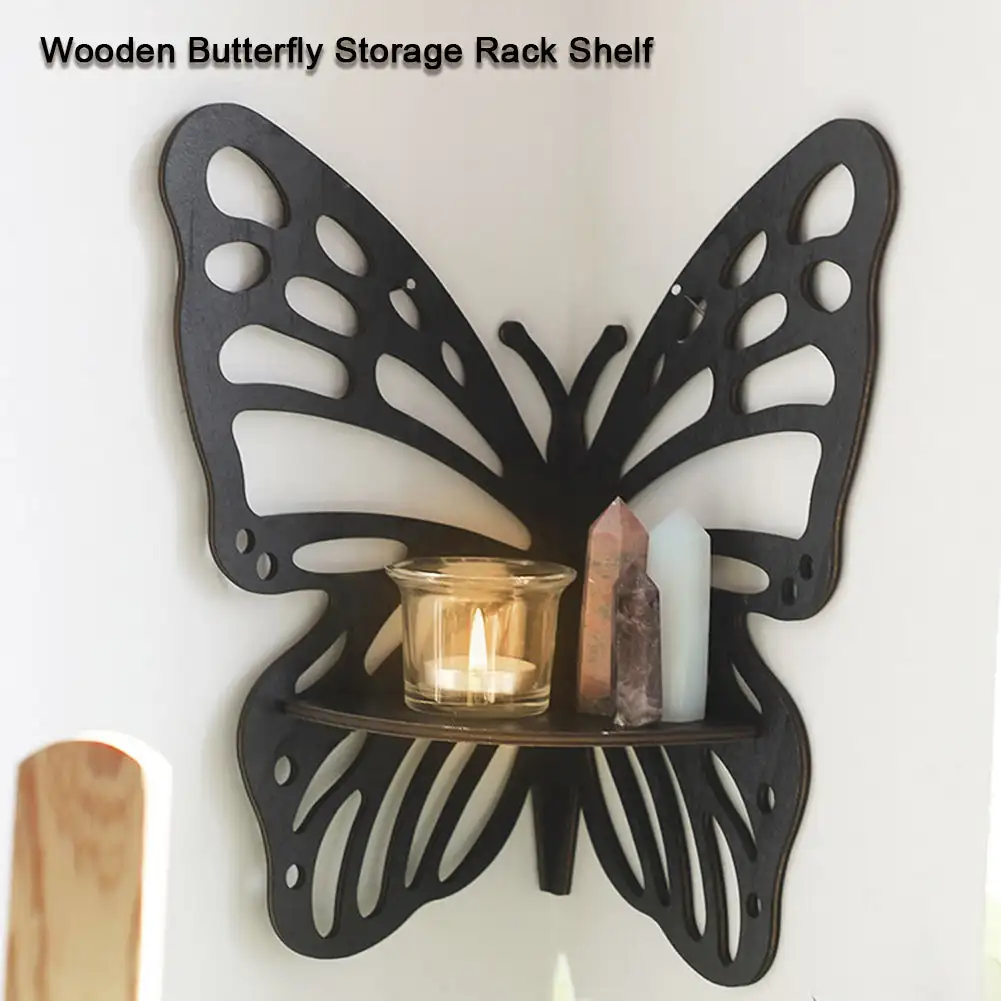 1Pc Butterfly Corner Shelf Wooden Crystal Display Shelf Wall Mounted Corner Organizer for Corner Bedroom Bathroom Kitchen Shelf