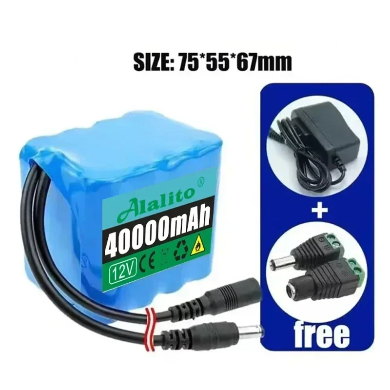 Portable Super 12V 20Ah-50Ah Battery 3S5P Rechargeable Lithium Ion Battery Pack Capacity DC 12.6v10Ah CCTV Cam Monitor+Charger