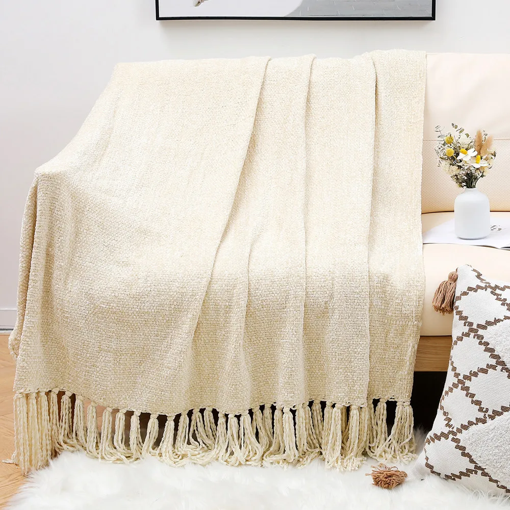 Ins Style Chenille Sofa Blanket Office Nap Blanket Tassel Knitted Wool Air Conditioning Nordic Blanket Bed Linings Room Decor