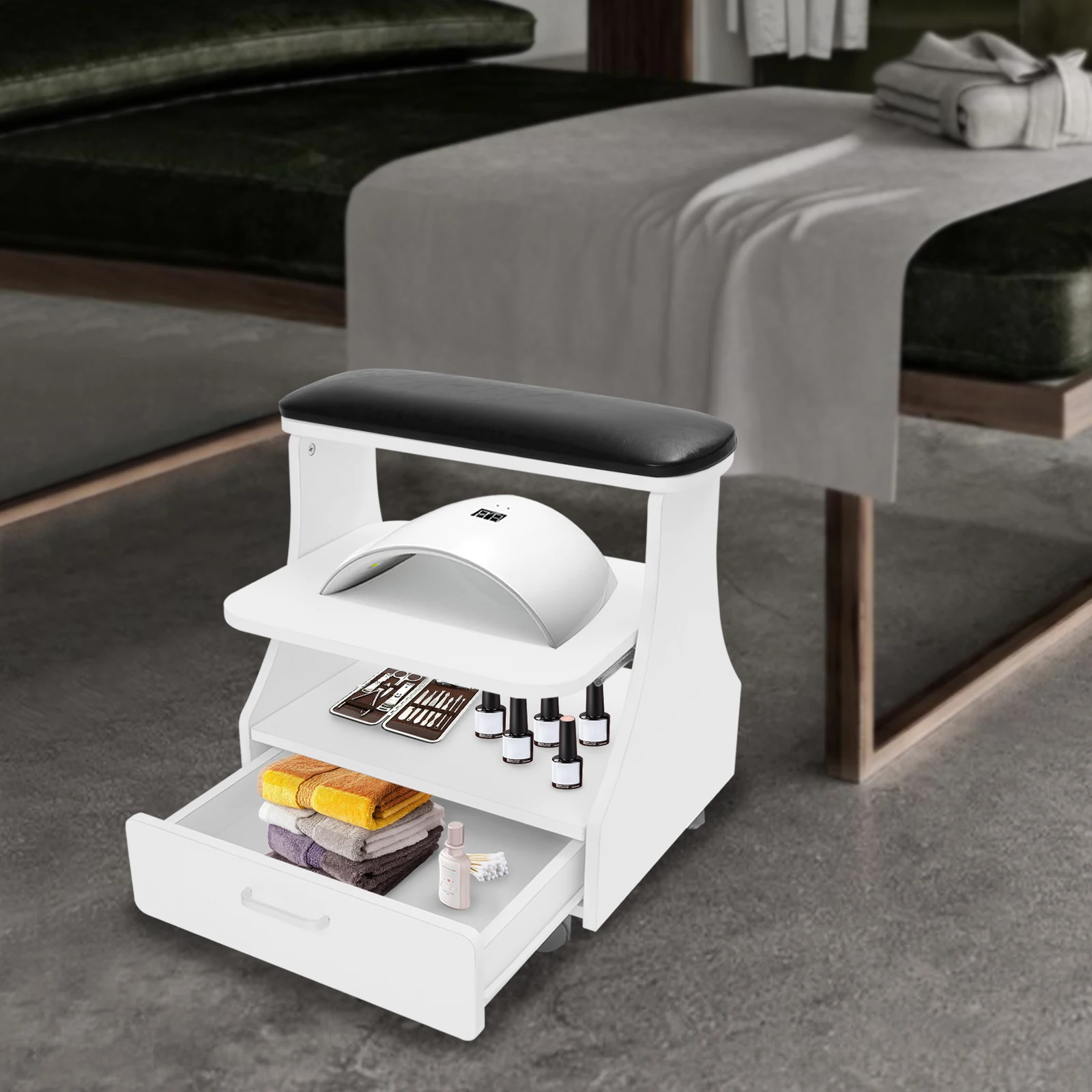 عربة التجميل المحمولة ثلاث طبقات تصميم عربة القدم مانيكير باديكير عربة لصالون التجميل مسمار ، حمام القدم سبا