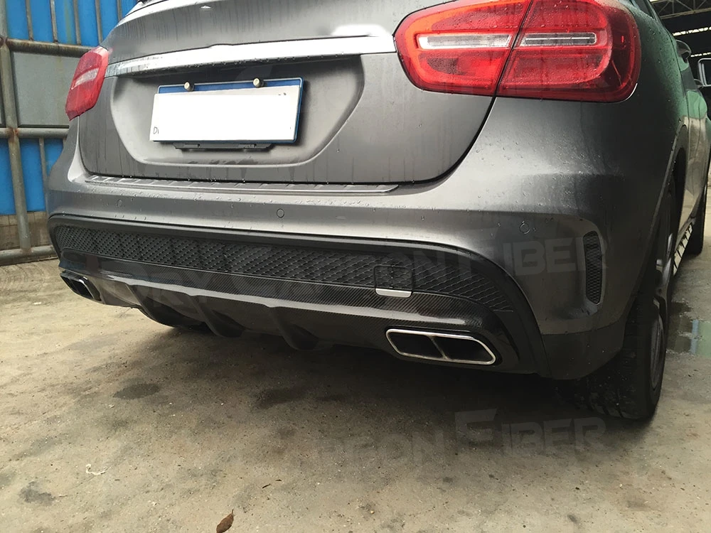 Carbon Fiber Rear lip Diffuser Spoiler for Mercedes Benz GLA X156 GLA45 2015 -2018 O Style Fin Shark Style Bumper Guard FRP