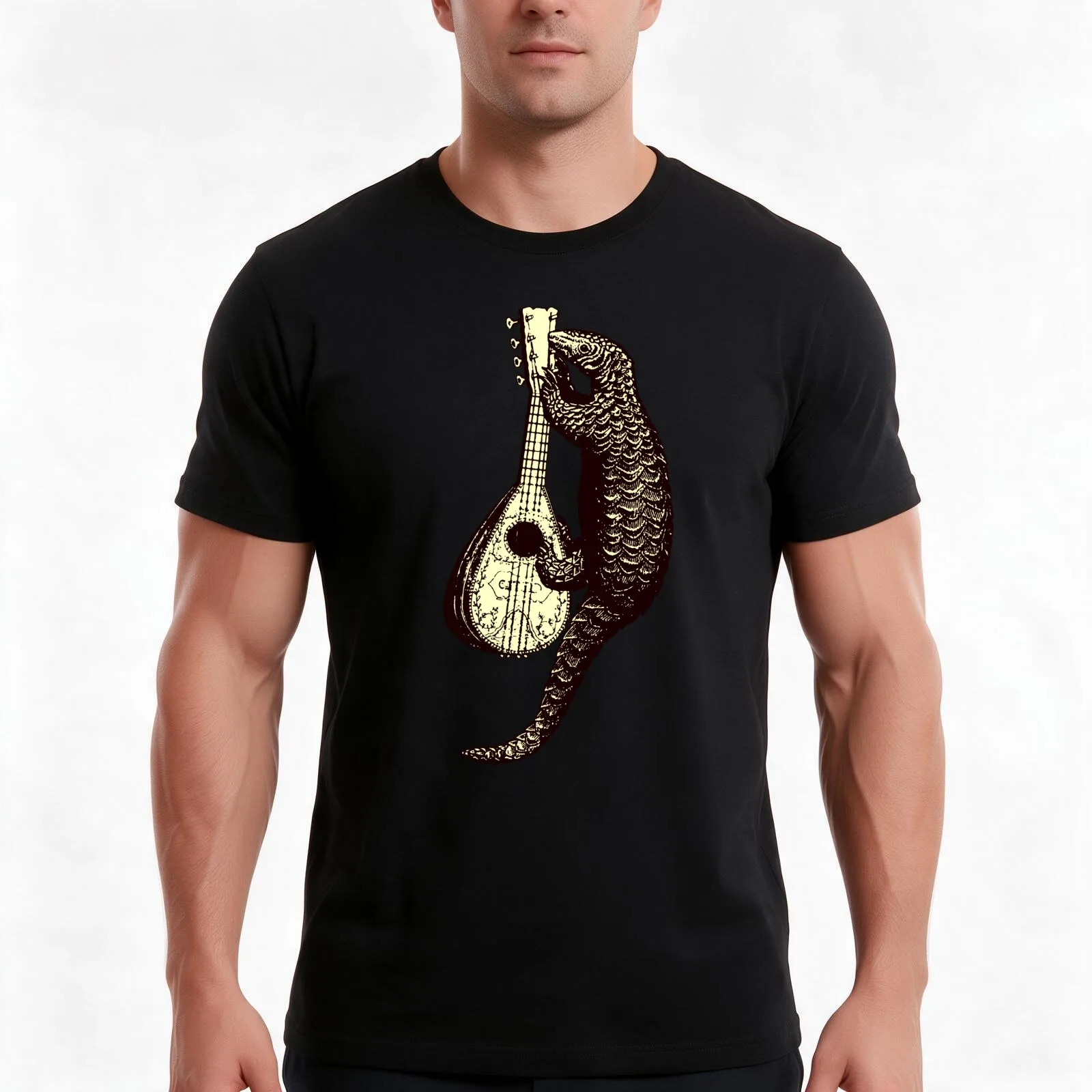 mandolin pangolin T-Shirt, Summer Casual Cotton Tee, Oversized Streetwear Tops, Vintage Graphic Print, Loose Fit Short Sleeve