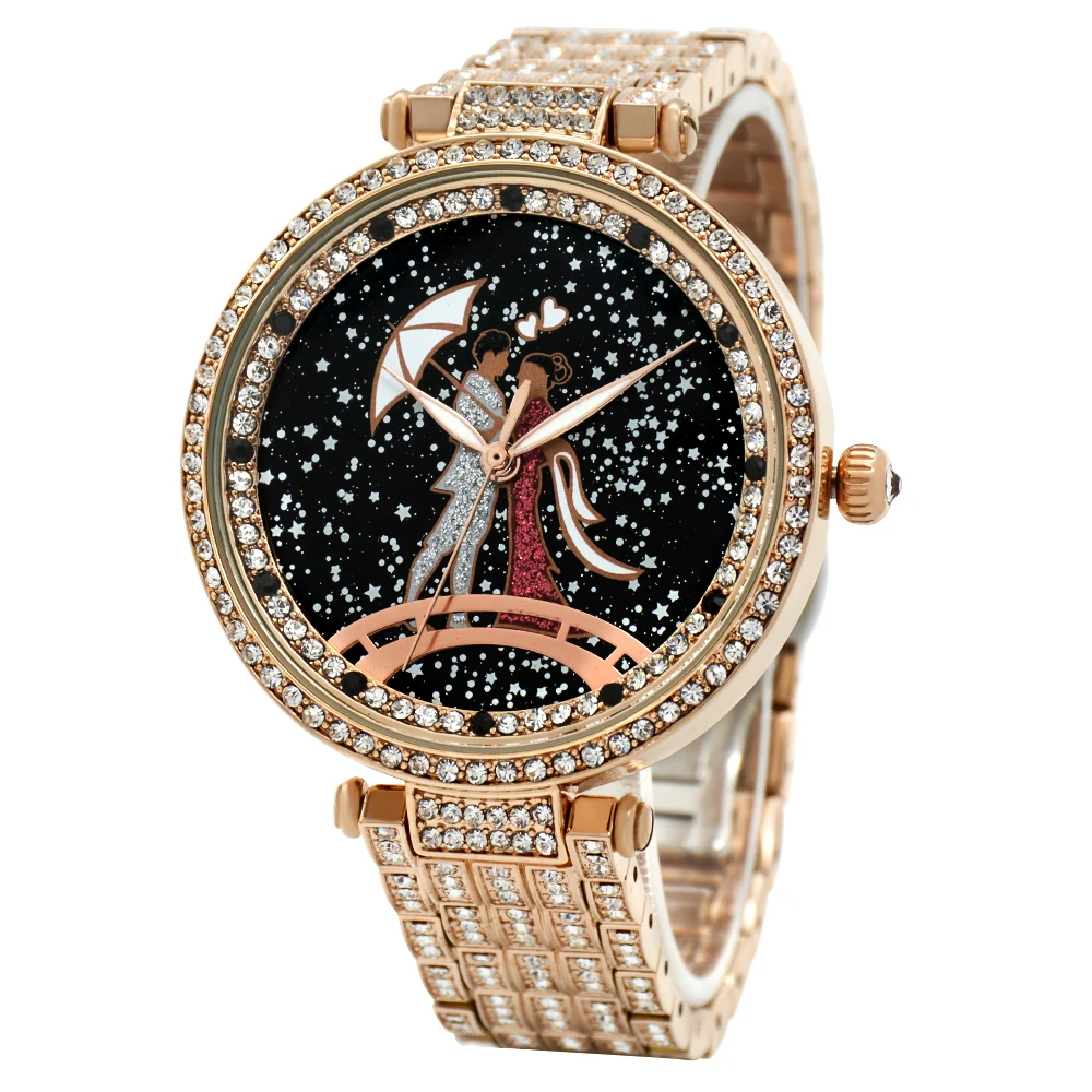 Orologio da donna al quarzo con diamanti di lusso Orologio da donna con cinturino in oro rosa in acciaio inossidabile di alta qualità Orologio luminoso impermeabile